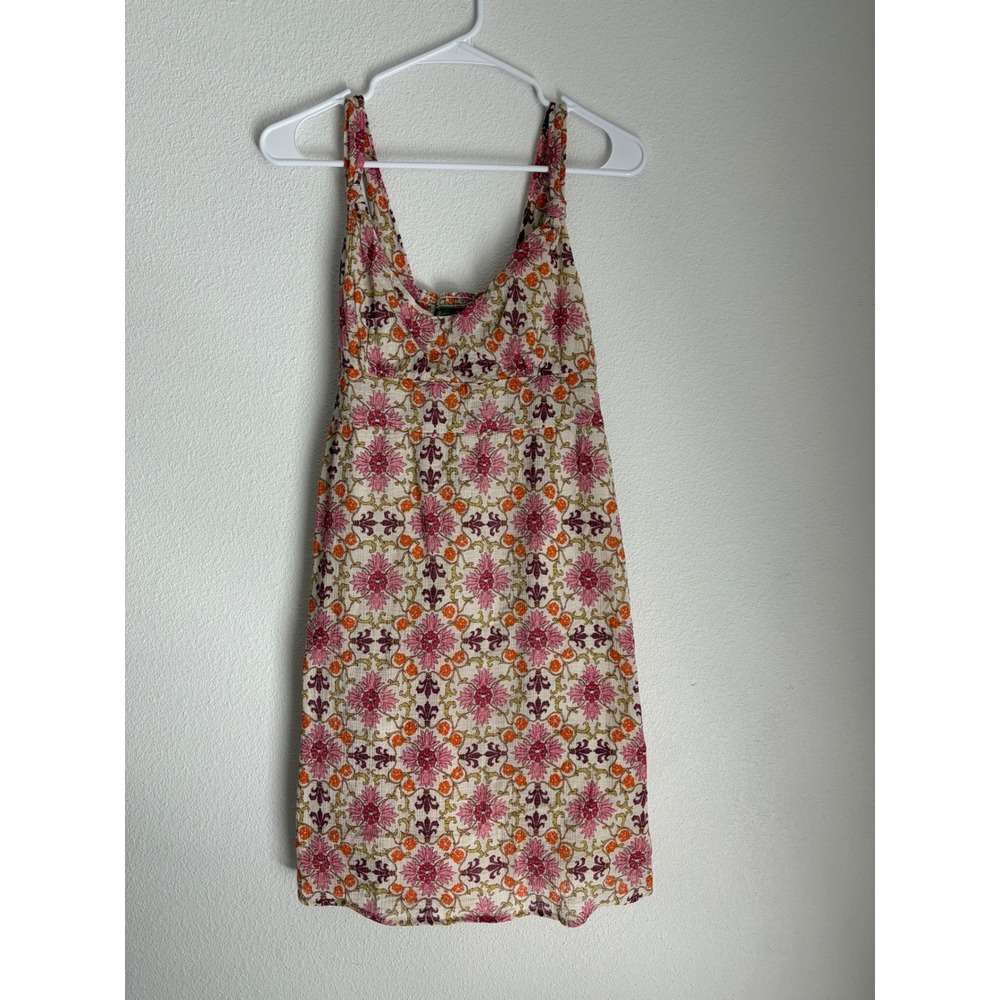 Tommy Bahama Womens Pink Orange Floral Medallion Smocked Back Sun Dress Size S